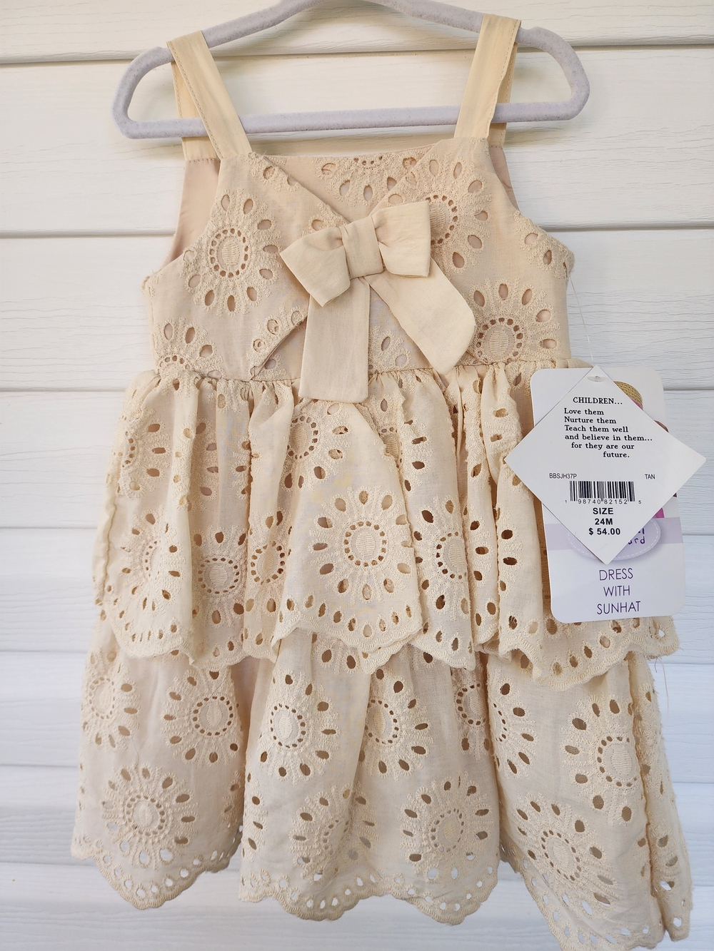 Blueberi Boulevard Cream Eyelet Bow Tiered Dress